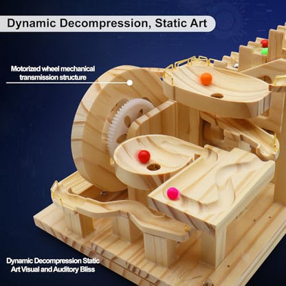 Losbenco Wooden Marble Run Electric Motorized, Electric Model Kit Marble Run Brain Teaser Wooden Puzzles Building Toy, 3D Wooden Puzzles for Adults and Kids to Build