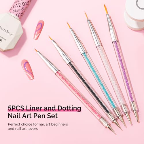 MelodySusie 5 Pcs Nail Art Liner Brushes Dual Dotting Pen Set #5#7#9#11#14 - color: Pink, Black, blue, White, Purple, size: 5