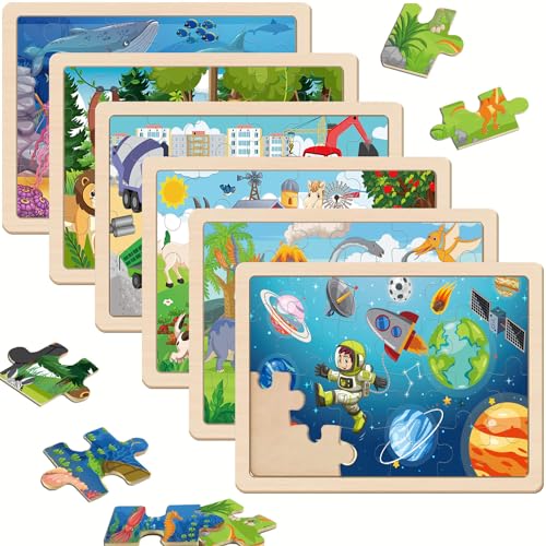 Puzzles for Kids Ages 3-5, Wooden Jigsaw Puzzles 24 Pieces 6 Pack - color: 6 Packs Wooden - 24 Pieces Each - Various Themes