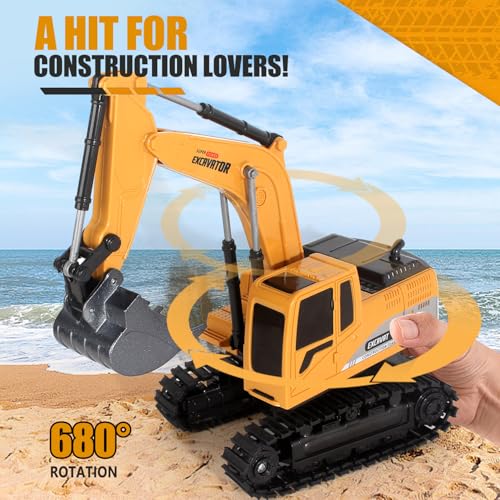 Jiakora Remote Control Excavator Toys for Boys, RC Excavator Toy for Boys 3 4 5 6 7 8 Year Old Kids Christmas Birthday Gift，RC Digger Truck Construction Vehicles with Metal Shovel & Light - style: Excavator