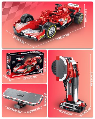 2IN1 Racing Car Building Blocks Set, MOC Speed Model Kit for Kids Ages 8+ and Adults, Creative Race Toy Gift for Boys & Girls (XZ0004) - color: Red