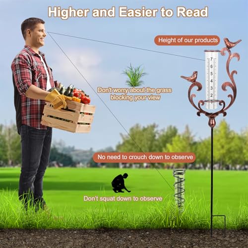 Rain Gauge Outdoor, 39" Cast Iron Bird Rain Gauge Outdoors Best Rated - color: Bronze - Bird