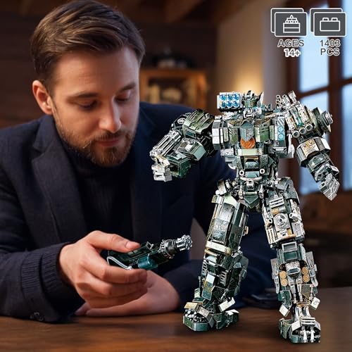 HIGH GODO Mech Building Blocks Set for Adults, Motorized Robot Model Building Kit with Multiple Weapons, Battle Damage Style Warrior Collectible Gifts for Man Ages 14+ (1403 Pieces) - style: Battle Damage Mech
