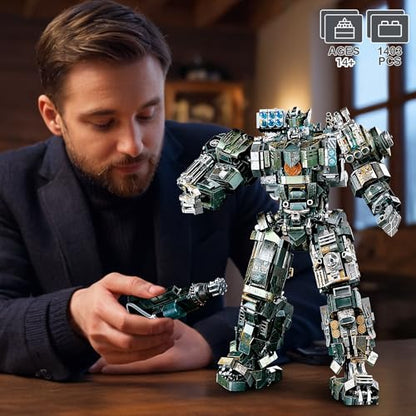 HIGH GODO Mech Building Blocks Set for Adults, Motorized Robot Model Building Kit with Multiple Weapons, Battle Damage Style Warrior Collectible Gifts for Man Ages 14+ (1403 Pieces) - style: Battle Damage Mech