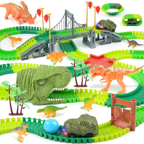 BEMITON Dinosaur Race Track Toy for Kids Ages 3-6 - color: Green Dinosaur Race Track