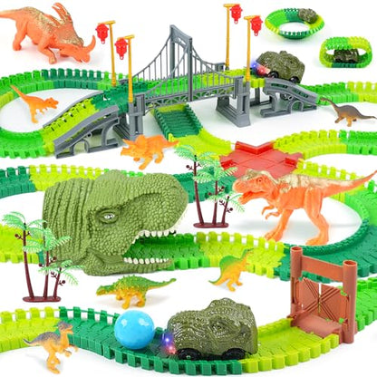 BEMITON Dinosaur Race Track Toy for Kids Ages 3-6 - color: Green Dinosaur Race Track