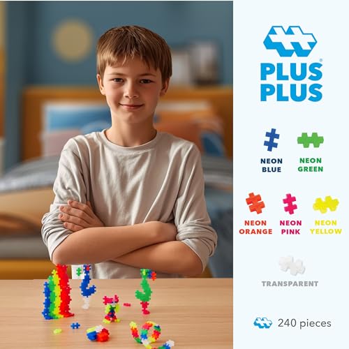 PLUS PLUS 240 Piece Neon Mix - Mini Waffle Blocks, Classroom Must Haves - style: Neon Mix Play Tube