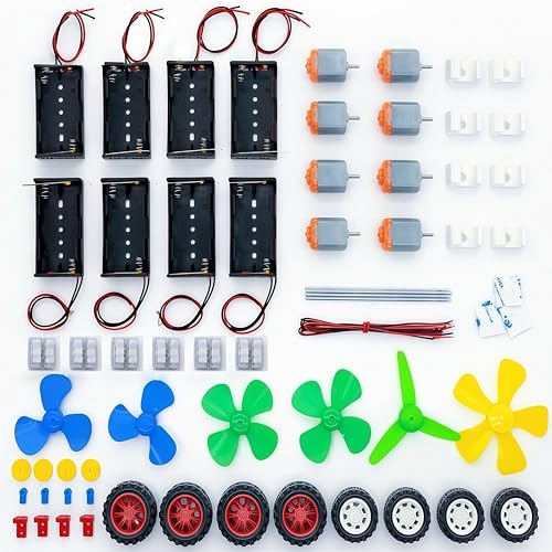 DC Motor Kit for Kids, 8 Set STEM Science Kit with Motors, Wheels & Gears