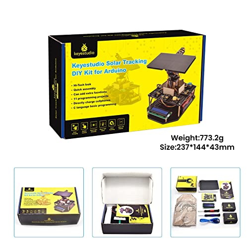 KEYESTUDIO DIY Solar Tracking Electronic Kit for Arduino, Smart Phone Charging, Temperature & Humidity Sensor, BH1750 Light Sensor, Educational Programming Kit for Teens & Adults 15+