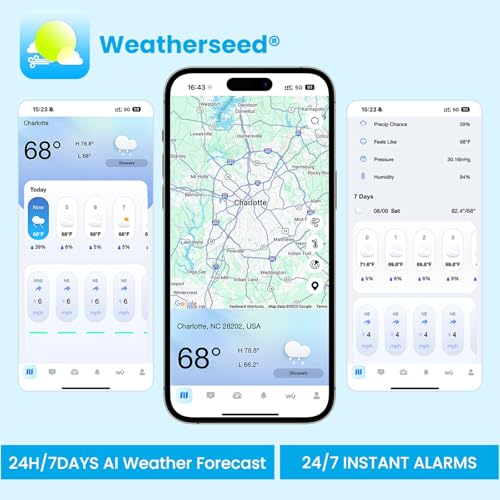 Sainlogic 10-in-1 WiFi Weather Stations,24/7 AI Weather Forecast by Weatherseed®, APP Alert, with Rain Gauge, Wind Speed, 2-Year Data Storage (Only 2.4G)