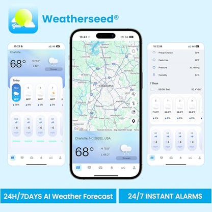 Sainlogic 10-in-1 WiFi Weather Stations,24/7 AI Weather Forecast by Weatherseed®, APP Alert, with Rain Gauge, Wind Speed, 2-Year Data Storage (Only 2.4G)