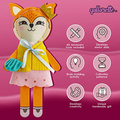 qollorette Felt Sewing Kit for Children, Make Your Own Fox Toy, Kids' Craft Kit - Make A Friend Sew Kit - Beginner Sewing Kit for Kids, Learn to Sew & Play - color: Fox
