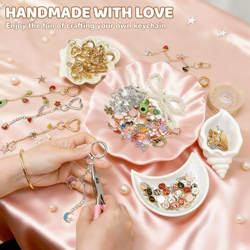 Grnheat 700 Pcs Charms Lip Gloss Keychain Making Kit - DIY Craft with Charms - Key Chain Hooks, Jump Rings, Lobster Clasps, Chains & Tools, Bag Charm Kit - Keychains Make Supplies - color: Light pink