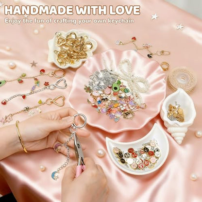 Grnheat 700 Pcs Charms Lip Gloss Keychain Making Kit - DIY Craft with Charms - Key Chain Hooks, Jump Rings, Lobster Clasps, Chains & Tools, Bag Charm Kit - Keychains Make Supplies - color: Light pink