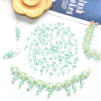 1500 Pcs Crystal Glass Beads for Jewelry Making – 12 Styles Bicone, Rondelle, Cube, Teardrop & 3mm Spacer Beads, DIY Bracelet Necklace Earring Craft Kit(Peppermint Green) - color: Peppermint Green