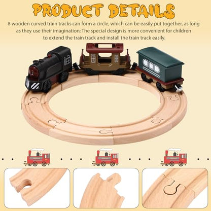 Liliful 8 Pcs Curved Wood Train Track, 3.94 x 1.57 x 0.47 Inch, Curved - size: 3.94 x 1.57 x 0.47 inches, style: Curved