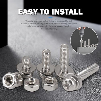 920Pcs Machine Screws Nuts and Bolts Assortment Kit,M3×（6mm，10mm，16mm，20mm） Phillips Pan Head Assorted 304 Stainless Steel Bolts, Nuts, Flat washers, and Spring washers - size: 3 mm, style: Round head machine screw