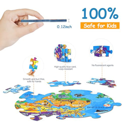 DIGOBAY 70 Pieces Glow in The Dark World Map Floor Puzzles for Kids 4-6 - style: glow-in-the-dark world map