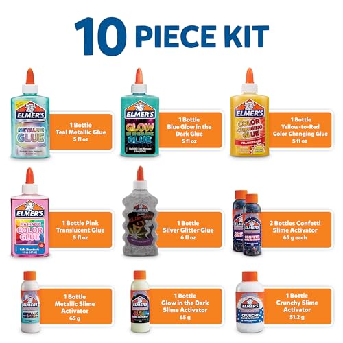 Elmer's Celebration Slime Kit, Complete Slime Supplies, Includes Assorted Magical Liquid Slime Activators and Liquid Glues, 10 Count - Kids Activity, Creative Fun, Arts & Crafts - style: Celebration Slime Kit