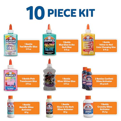 Elmer's Celebration Slime Kit, Complete Slime Supplies, Includes Assorted Magical Liquid Slime Activators and Liquid Glues, 10 Count - Kids Activity, Creative Fun, Arts & Crafts - style: Celebration Slime Kit
