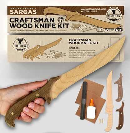 Wooden Knife Making Kit for Kids, Teens & Adults – Fun DIY Woodworking Craft Gift | Hardwood Blade with Handles, Sandpaper & Glue Included | Made in USA