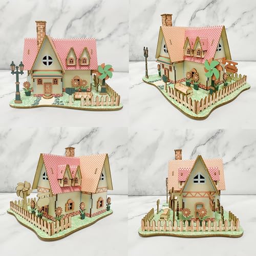 Log Cabin 3D Wooden House Puzzle,DIY Mini Building Model Kit，018 - color: 018