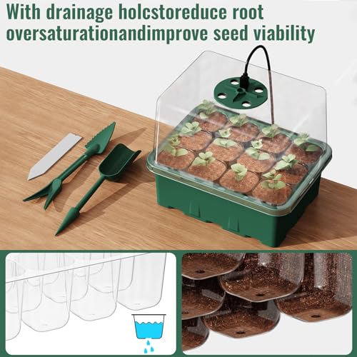 Seed Starter Tray with Grow Light, 5 Pack 60 Cells Seed Starter kit with Humidity Dome and Base, Plant Seedling Trays Indoor Greenhouse Gardening (Green 5 Pack) - color: Green 5 Pack