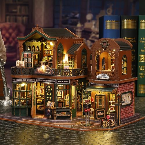 DIY Book Nook Kit - DIY Miniature Dolls House Kit with Furniture and LED Light, 3D Puzzle Wooden Art Bookends, Model Kits for Adults to Build (Twilight Bookstore) - style: Twilight Bookstore