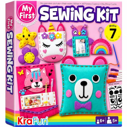 KRAFUN My First Sewing Kit for Kids Ages 6-12 | 7 Animal Dolls