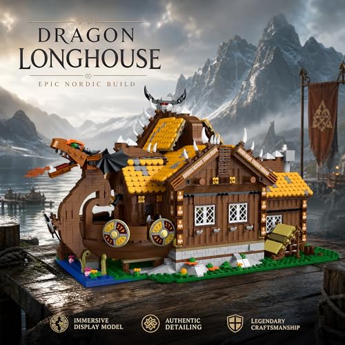 Medieval Viking House Building Set Collectible Model for Adults, Compatible with Lego Farm with Lights Home Office Decor for Adults - 3129PCS
