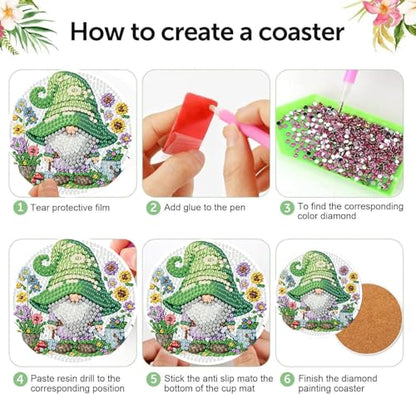 8 Pack Diamond Art Coasters Kits, Gnomes Diamond Painting Coasters Kits - color: Dwarf