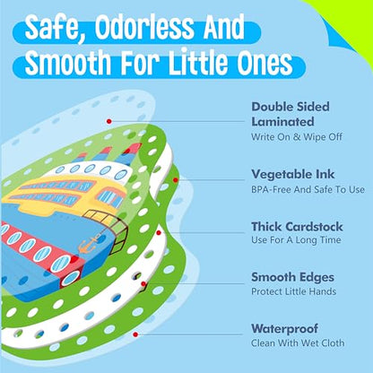 SpriteGru 9 Pieces Kids Lacing Cards, Double Sided Vehicle Sewing Cards with 9 Colorful Laces, Imagination Development Lacing Toys Games for Children Educational and Learning Activity - color: Vehicle-B
