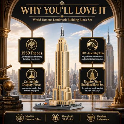 Empire State Architecture Building Blocks Sets New York City Skyline Architecture Model Kits New York Landmark Skycraper Toys Gift for Adults Kids Teens 1559 PCS - style: Empire State