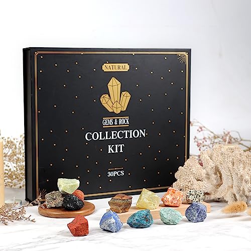 Rock Collection for Kids - 30Pcs Rocks, Gemstones & Crystals Kit
