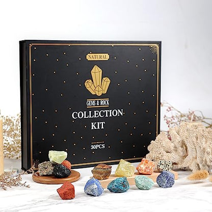 Rock Collection for Kids - 30Pcs Rocks, Gemstones & Crystals Kit