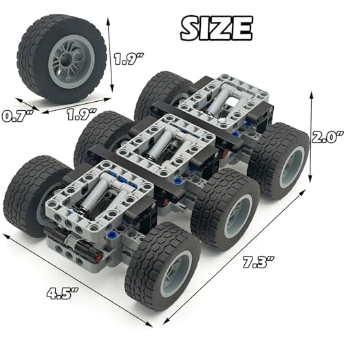Technical Parts 6 Wheels Trailer Car Suspension Accessories with Tires 18.9x1.8 Inch MOC Parts Building Blocks DIY Replacement Spare Tech Kit Compatible with Major Brands
