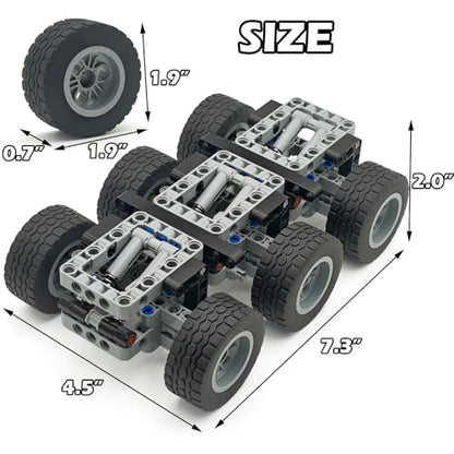 Technical Parts 6 Wheels Trailer Car Suspension Accessories with Tires 18.9x1.8 Inch MOC Parts Building Blocks DIY Replacement Spare Tech Kit Compatible with Major Brands