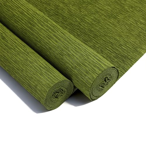 Heavy Crepe Paper for Flower Making, DIY Crafts | Italian-Quality Crepe Paper with 300% Stretch | Papel Crepe de Colores Paquete - color: Olive Green, size: Long (17")