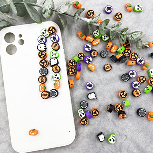 100 Pcs Halloween Handmade Polymer Clay Beads, 10mm Ghost Pumpkin Spider Polymer Clay Spacer Beads for Women Jewelry Making DIY Charms Bracelet Necklace Hair Clip Accessories Handmade Craft - color: halloween