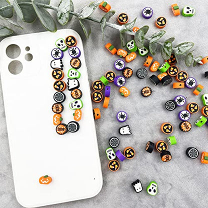 100 Pcs Halloween Handmade Polymer Clay Beads, 10mm Ghost Pumpkin Spider Polymer Clay Spacer Beads for Women Jewelry Making DIY Charms Bracelet Necklace Hair Clip Accessories Handmade Craft - color: halloween