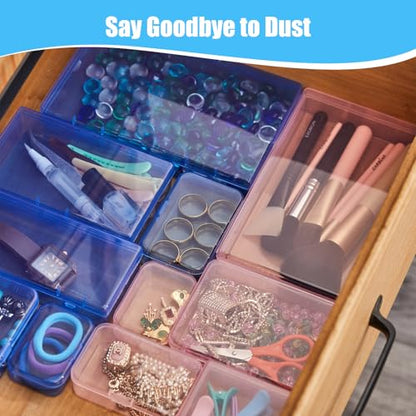 Goodma 8 Pieces Rectangular Plastic Storage Boxes, Blue, 4.5x3.3x1.1 inch - color: Blue, size: 4.5 x 3.3 x 1.1 in