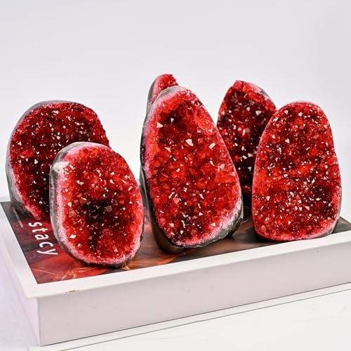 1Pc Claret Raw Geode, Crystal Cluster for Home Feng Shui Ornaments Energy Stone Healing Tools Meditation Feng Shui Decoration,Stone Display Piece, Mineral Specimen (200-300g) - size: 200-300g