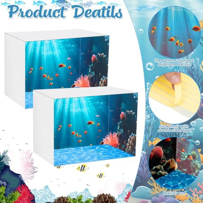 AmazingSpark 2 Set Ocean Diorama Box and Water Sticker Decor, Under the Sea Diorama Project Supplies Set, Cardboard Display Case Kit & Water Sticker with Double Sided Tapes for DIY Crafts Dollhouse - style: Ocean2,Cube