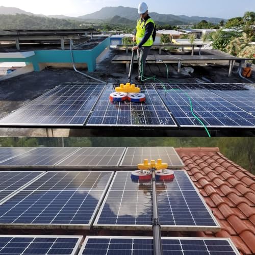 Cleaning Brush, 11 FT Adjustable Water Fed Pole Cleaning Kit, Solar Panel Cleaning Kit, Water Fed Pole Cleaning Equipment,Double-Head Automatic Cleaning Brush, with Power Converter - color: 11ft-inverter
