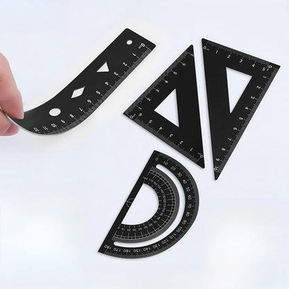 Multifunctional Geometric Ruler Set Protractor Triangle Straight Ruler Hand Measurement Drawing Tools with Storage Box for School Carpentry (Black-1pc) - color: Black-1pc