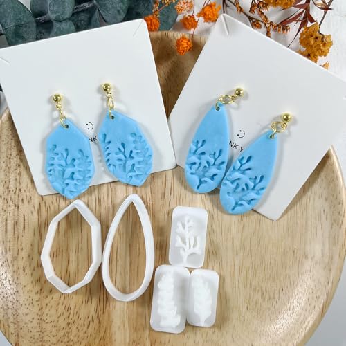Xaekicr 5pcs Leaf Texture Polymer Clay Cutters – Clay Cutters for Earrings, Geometric Teardrop Shape Clay Tools, Clay Molds for Polymer Clay Jewelry DIY - color: 2L color