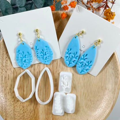 Xaekicr 5pcs Leaf Texture Polymer Clay Cutters – Clay Cutters for Earrings, Geometric Teardrop Shape Clay Tools, Clay Molds for Polymer Clay Jewelry DIY - color: 2L color