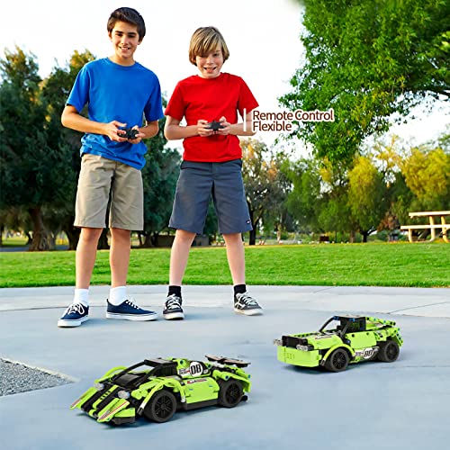 GAMZOO STEM Building Toys for Kids with 2-in-1 Remote Control Racer Snap Together Engineering Kits Early Learning Racecar Building Blocks - Best Gift for 6 7 8 9＋Year Old Boys and Girls - color: Green