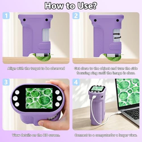 Kids Digital Microscope, 1000X Handheld Pocket Microscope STEM Science Toy - color: purple