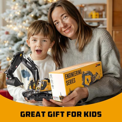 GraceDuck Remote Control Excavator Toys for Boys, 3 in 1 RC Excavator Toy with Alloy Bucket, Rock Breaker, and Grapples - Rotatable 680°, Lights and Sounds RC Construction Toys for Boys Age 3+